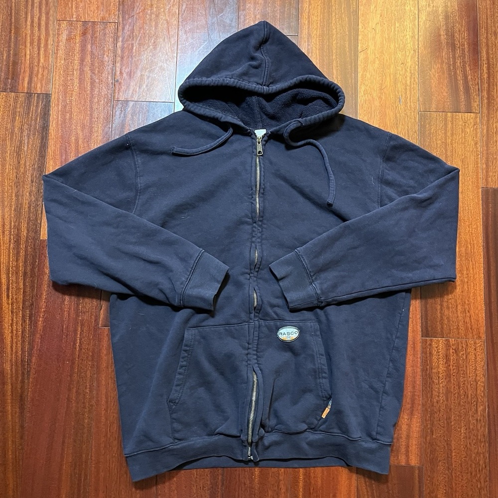 Rasco FR Shirt Mens Large Blue Jacket Full Zip Up Hoodie Navy Blue Mechanic *